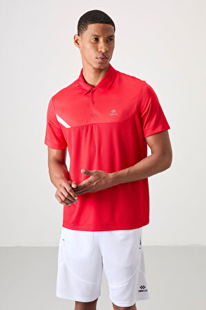 Kırmızı Polyester Nefes Alan Dokulu İnce Esnek Standart Fit Polo Yaka Erkek Performans T-Shirt - 88402