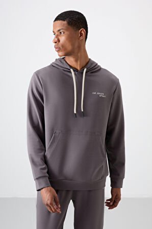 Koyu Gri Pamuklu Kalın Yumuşak Dokulu Comfort Fit Nakışlı Erkek Eşofman Takım - 85255