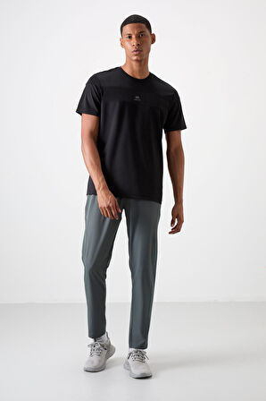 Siyah Polyester Nefes Alan Dokulu İnce Esnek Standart Fit Erkek Performans T-Shirt - 88396