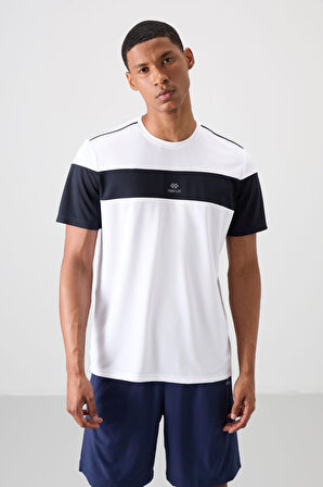 Beyaz Polyester Nefes Alan Dokulu İnce Esnek Standart Fit Erkek Performans T-Shirt - 88396