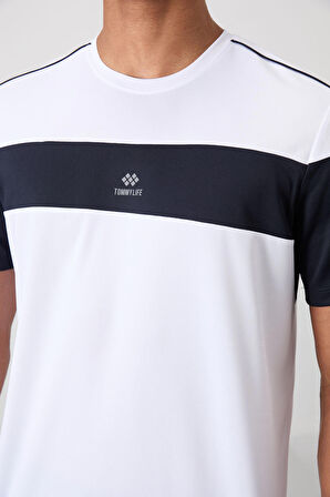 Beyaz Polyester Nefes Alan Dokulu İnce Esnek Standart Fit Erkek Performans T-Shirt - 88396