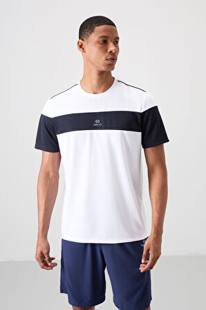 Beyaz Polyester Nefes Alan Dokulu İnce Esnek Standart Fit Erkek Performans T-Shirt - 88396