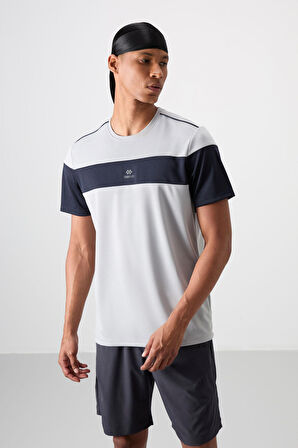 Gri Polyester Nefes Alan Dokulu İnce Esnek Standart Fit Erkek Performans T-Shirt - 88396