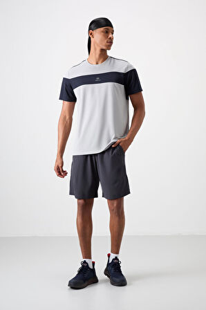 Gri Polyester Nefes Alan Dokulu İnce Esnek Standart Fit Erkek Performans T-Shirt - 88396