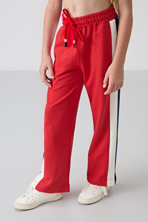 Açık Kırmızı Yırtmaç Detaylı Cepli Geniş Paça Kız Çocuk Eşofman Alt - 75141