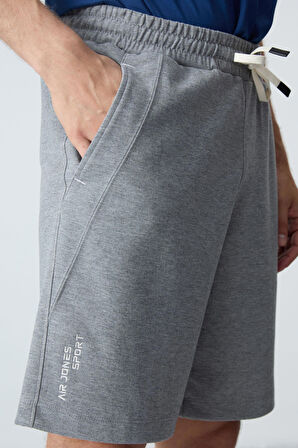 Gri Melanj Pamuklu Kalın Yumuşak Dokulu Standart  Fit Basic Erkek Şort  - 81278