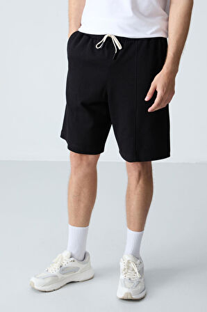 Siyah Pamuklu Kalın Yumuşak Dokulu Standart  Fit Basic Erkek Şort  - 81277