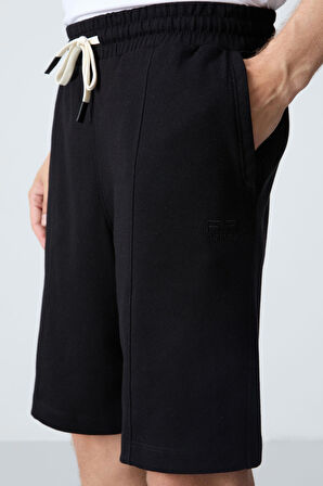 Siyah Pamuklu Kalın Yumuşak Dokulu Standart  Fit Basic Erkek Şort  - 81277