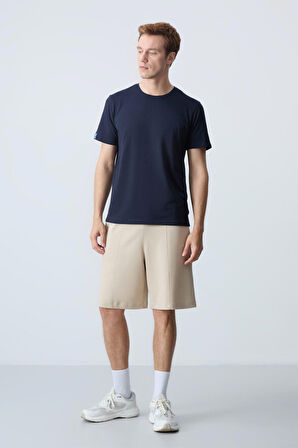 Bej Pamuklu Kalın Yumuşak Dokulu Standart  Fit Basic Erkek Şort  - 81277