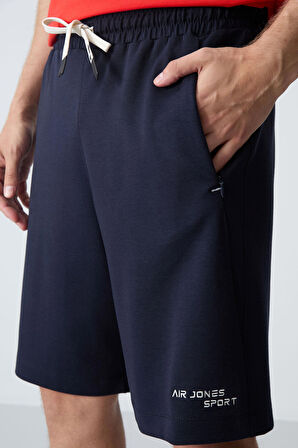 Lacivert Pamuklu Kalın Yumuşak Dokulu Standart  Fit Basic Erkek Şort  - 81276