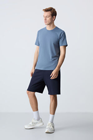 Lacivert Pamuklu Kalın Yumuşak Dokulu Standart Fit Basic Erkek Şort  - 81275