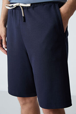 Lacivert Pamuklu Kalın Yumuşak Dokulu Standart Fit Basic Erkek Şort  - 81275