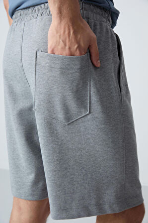 Gri Melanj Pamuklu Kalın Yumuşak Dokulu Standart Fit Basic Erkek Şort  - 81275