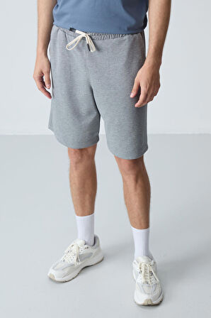 Gri Melanj Pamuklu Kalın Yumuşak Dokulu Standart Fit Basic Erkek Şort  - 81275