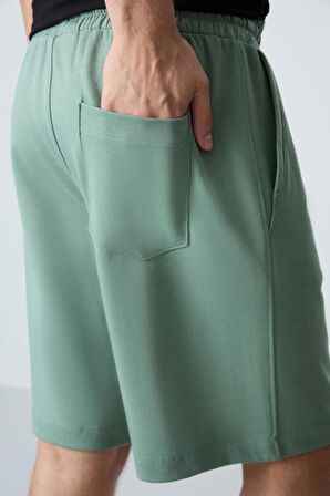 Açık Yeşil Pamuklu Kalın Yumuşak Dokulu Standart Fit Basic Erkek Şort  - 81275