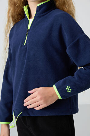 İndigo Kalın Yumuşak Dokulu Standart Fit Nakışlı Polar Kız Çocuk Sweatshirt - 75151