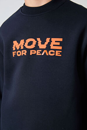 Lacivert Pamuklu Kalın İçi Tüylü Yumuşak Dokulu Standart Fit Baskılı Erkek Çocuk Sweatshirt - 11216