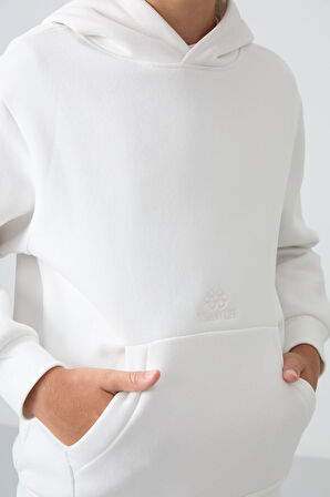 Ekru Pamuklu Kalın İçi Tüylü Yumuşak Dokulu Standart Fit Baskılı Erkek Çocuk Sweatshirt - 11215