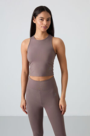 Kahvrengi Yüksek Bel Kapri-Crop Atlet Slim Fit Kadın Tayt Takım - 95284