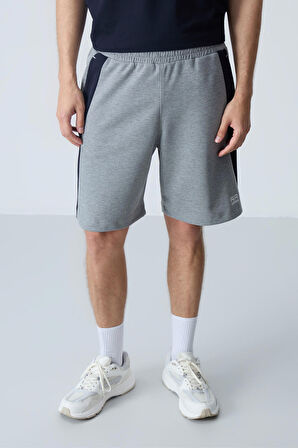 Gri Melanj Pamuklu Kalın Yumuşak Dokulu Standart  Fit Basic Erkek Şort  - 81280