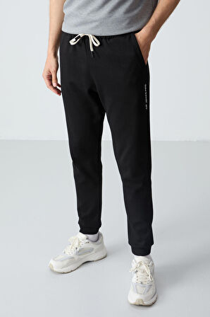 Gri Melanj  Siyah Pamuklu Kalın Yumuşak Dokulu Oversize Fit Basic Erkek Eşofman Takım - 85261