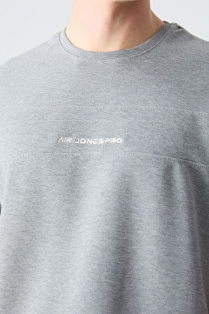 Gri Melanj  Siyah Pamuklu Kalın Yumuşak Dokulu Oversize Fit Basic Erkek Eşofman Takım - 85261
