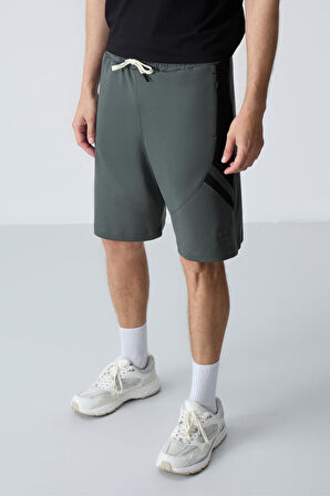 Haki Pamuklu Kalın Yumuşak Dokulu Standart Fit Basic Erkek Şort  - 81281