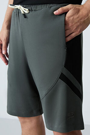 Haki Pamuklu Kalın Yumuşak Dokulu Standart Fit Basic Erkek Şort  - 81281