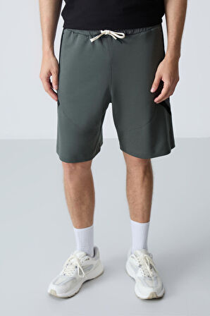 Haki Pamuklu Kalın Yumuşak Dokulu Standart Fit Basic Erkek Şort  - 81281