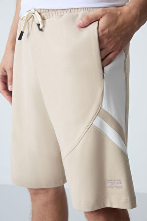 Bej Pamuklu Kalın Yumuşak Dokulu Standart Fit Basic Erkek Şort  - 81281