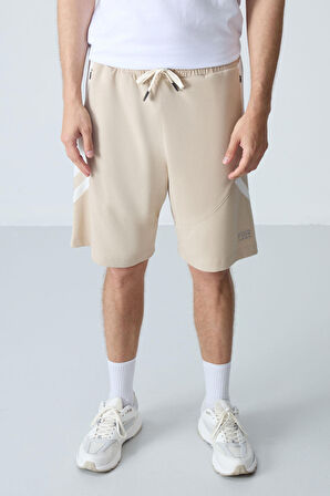 Bej Pamuklu Kalın Yumuşak Dokulu Standart Fit Basic Erkek Şort  - 81281