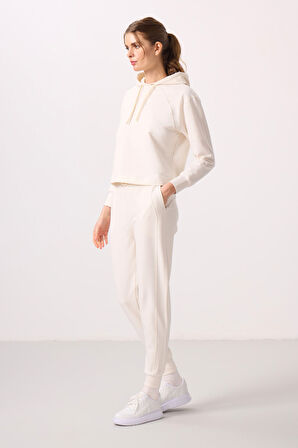 Ekru Kapüşonlu Oversize Kadın Eşofman Takım - 95336