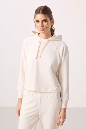 Ekru Kapüşonlu Oversize Kadın Eşofman Takım - 95336