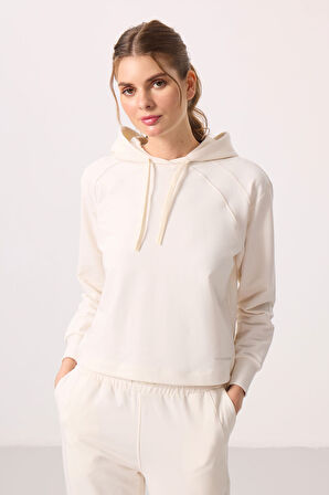 Ekru Kapüşonlu Oversize Kadın Eşofman Takım - 95336