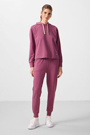 Soft Vişne Kapüşonlu Oversize Kadın Eşofman Takım - 95336