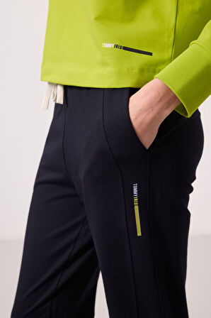 Lime Yeşil-Lacivert Kapüşonlu Oversize Kadın Eşofman Takım - 95336