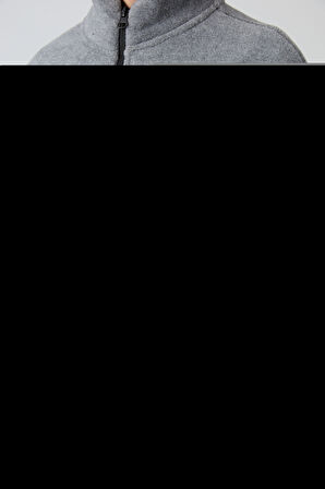 Gri Melanj Kalın Yumuşak Dokulu Standart Fit Nakışlı Polar Erkek Çocuk Sweatshirt - 11223