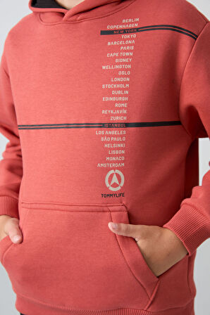 Kiremit Pamuklu Kalın İçi Tüylü Yumuşak Dokulu Standart Fit Baskılı Erkek Çocuk Sweatshirt - 11239