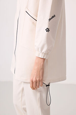 Ekru Dik Yaka Fermuarlı Rahat Form Kadın Eşofman Tunik Takım - 95345