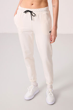 Ekru Dik Yaka Fermuarlı Rahat Form Kadın Eşofman Tunik Takım - 95345