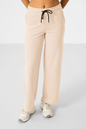 Ekru Dik Yaka Fermuarlı Pamuklu Kadın Eşofman Tunik Takım - 95346