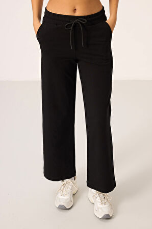 Siyah Dik Yaka Fermuarlı Pamuklu Kadın Eşofman Tunik Takım - 95346