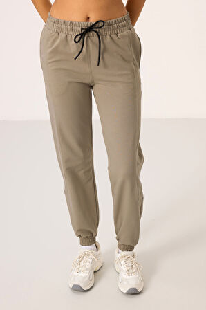 Koyu Bej O Yaka Basic Oversize Kadın Eşofman Tunik Takım - 95347