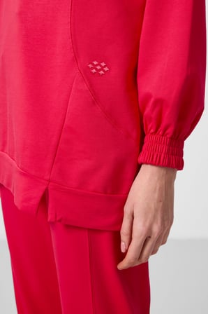 Viva Kırmızı O Yaka Basic Oversize Kadın Eşofman Tunik Takım - 95347