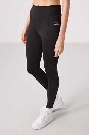 Siyah Polyester Standart Fit Esnek Performans Kadın Tayt - 94666