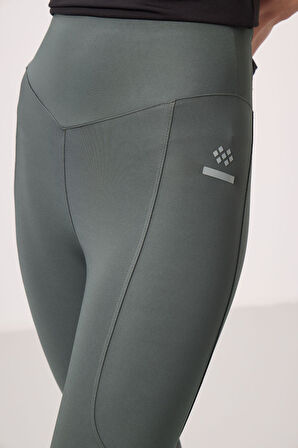 Haki Polyester Standart Fit Esnek Performans Kadın Tayt - 94666