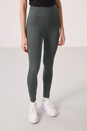 Haki Polyester Standart Fit Esnek Performans Kadın Tayt - 94666