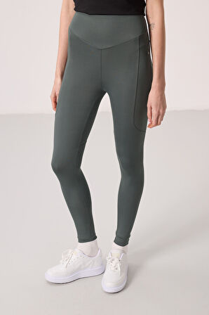 Haki Polyester Standart Fit Esnek Performans Kadın Tayt - 94666