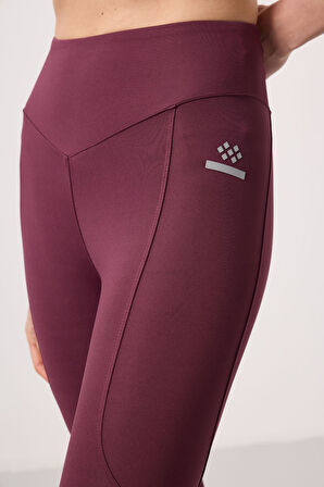 Bordo Polyester Standart Fit Esnek Performans Kadın Tayt - 94666