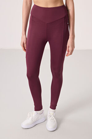Bordo Polyester Standart Fit Esnek Performans Kadın Tayt - 94666